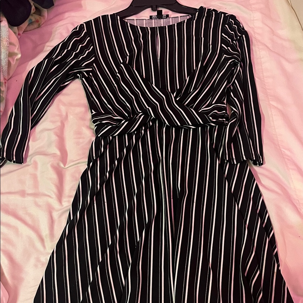 As U Wish Black and White Long Sleeve Dress